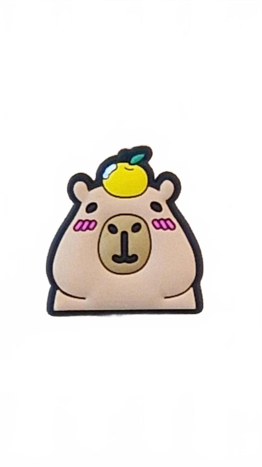 Cute capybara face with pink cheeks and head on face shoe charm