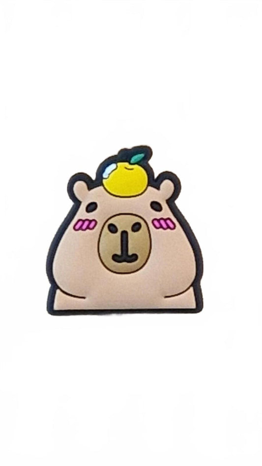 Cute capybara face with pink cheeks and head on face shoe charm