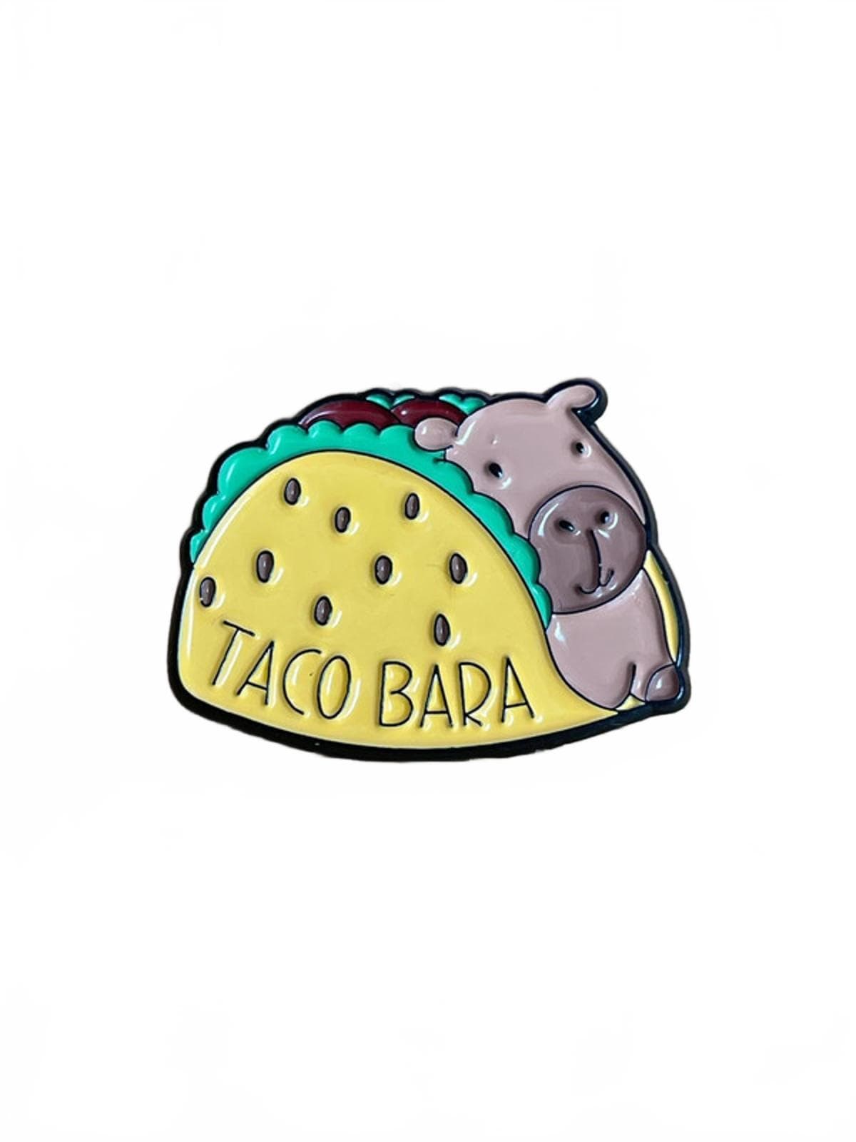 Cute capybara hiding in taco enamel pin