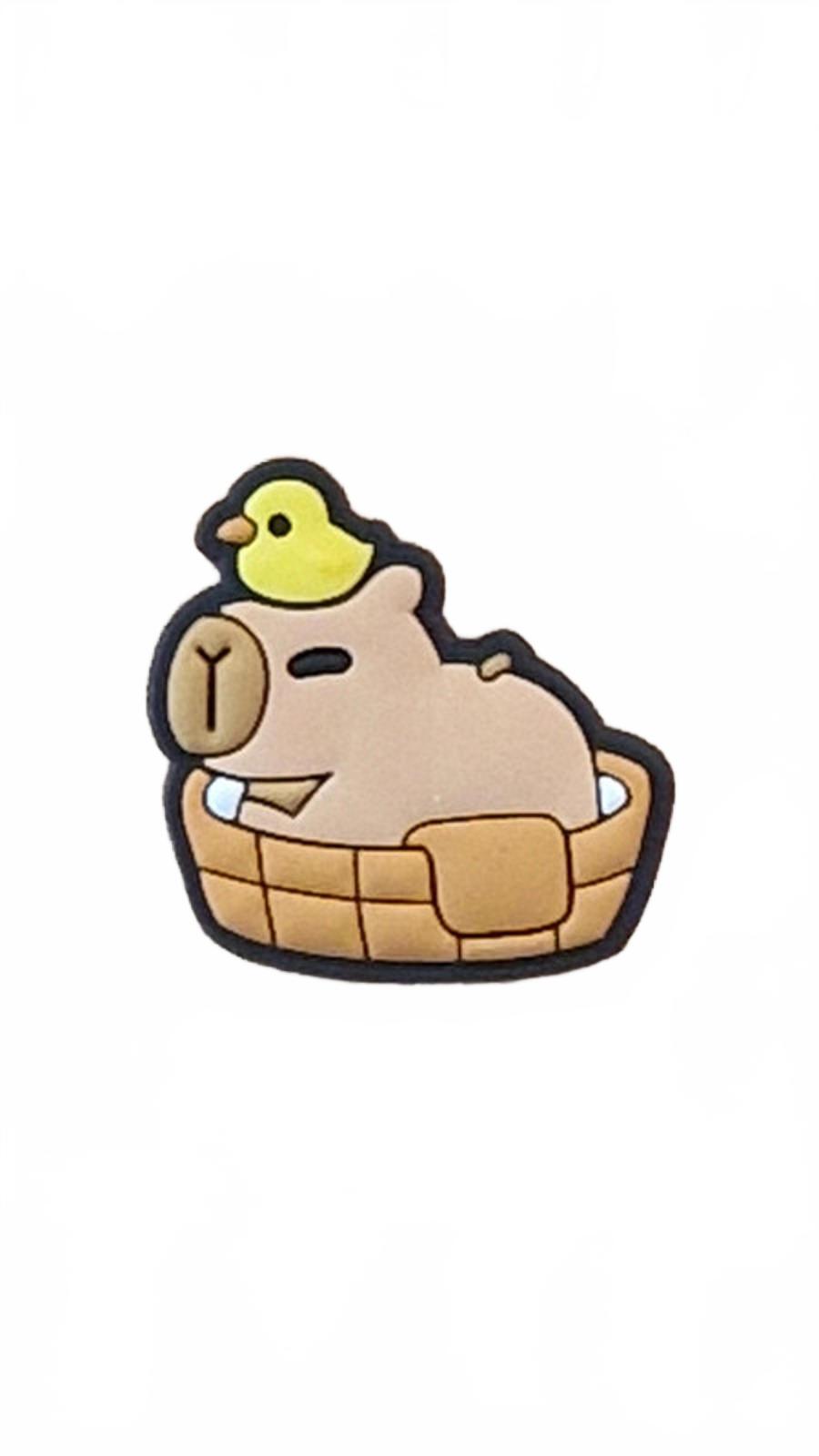 Cute capybara in hot tub with rubber duck on head shoe charm