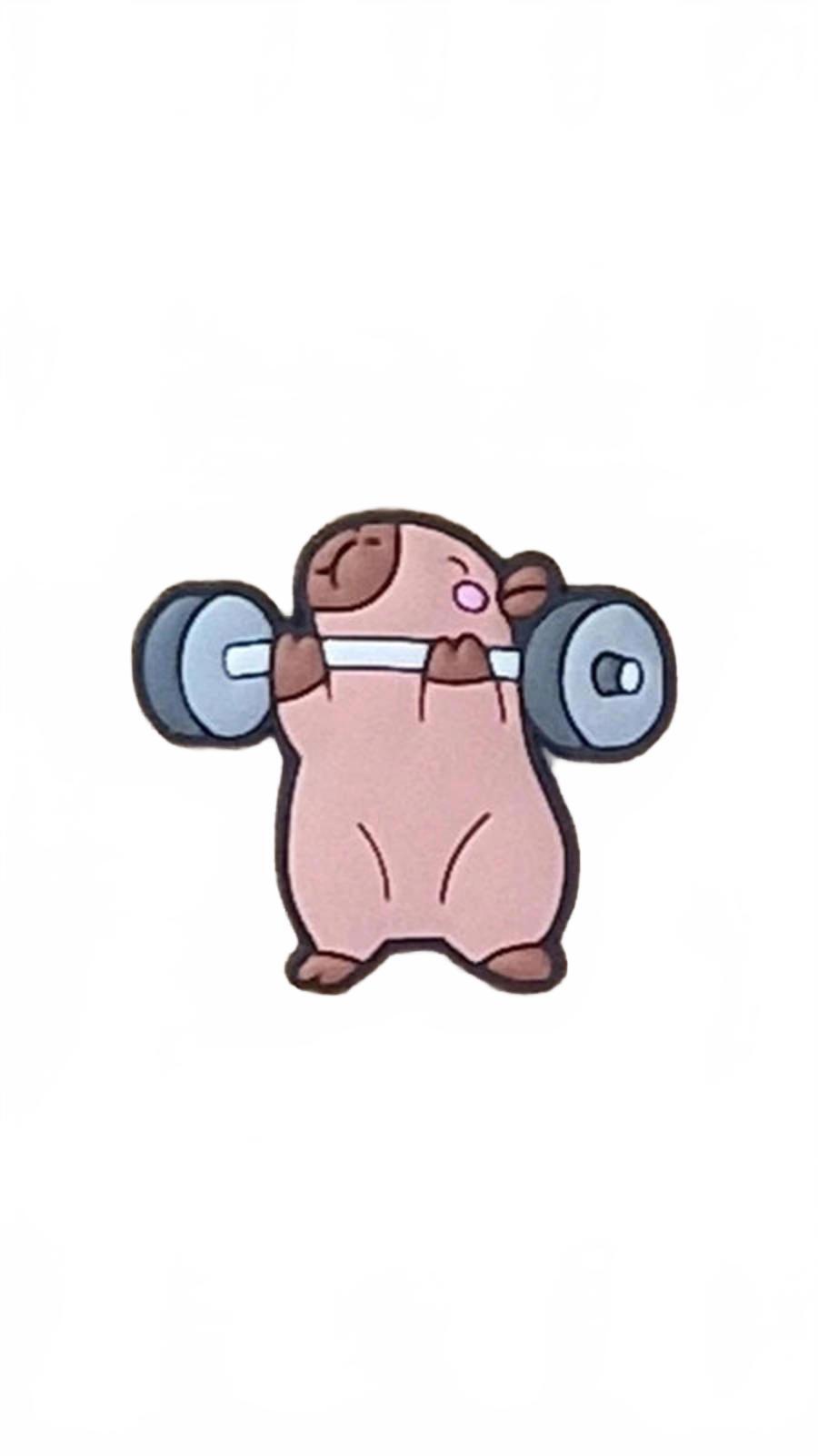 Cute capybara lifting weights shoe charm