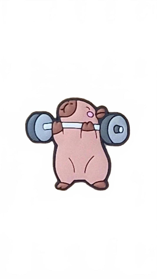Cute capybara lifting weights shoe charm