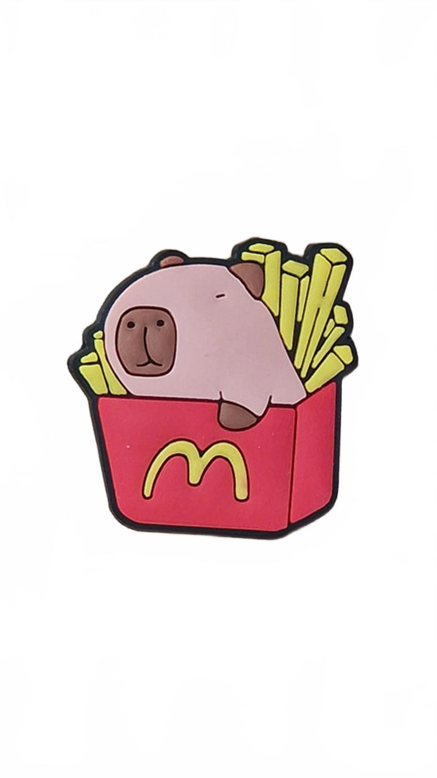 Cute capybara sitting in box of M fries shoe charm