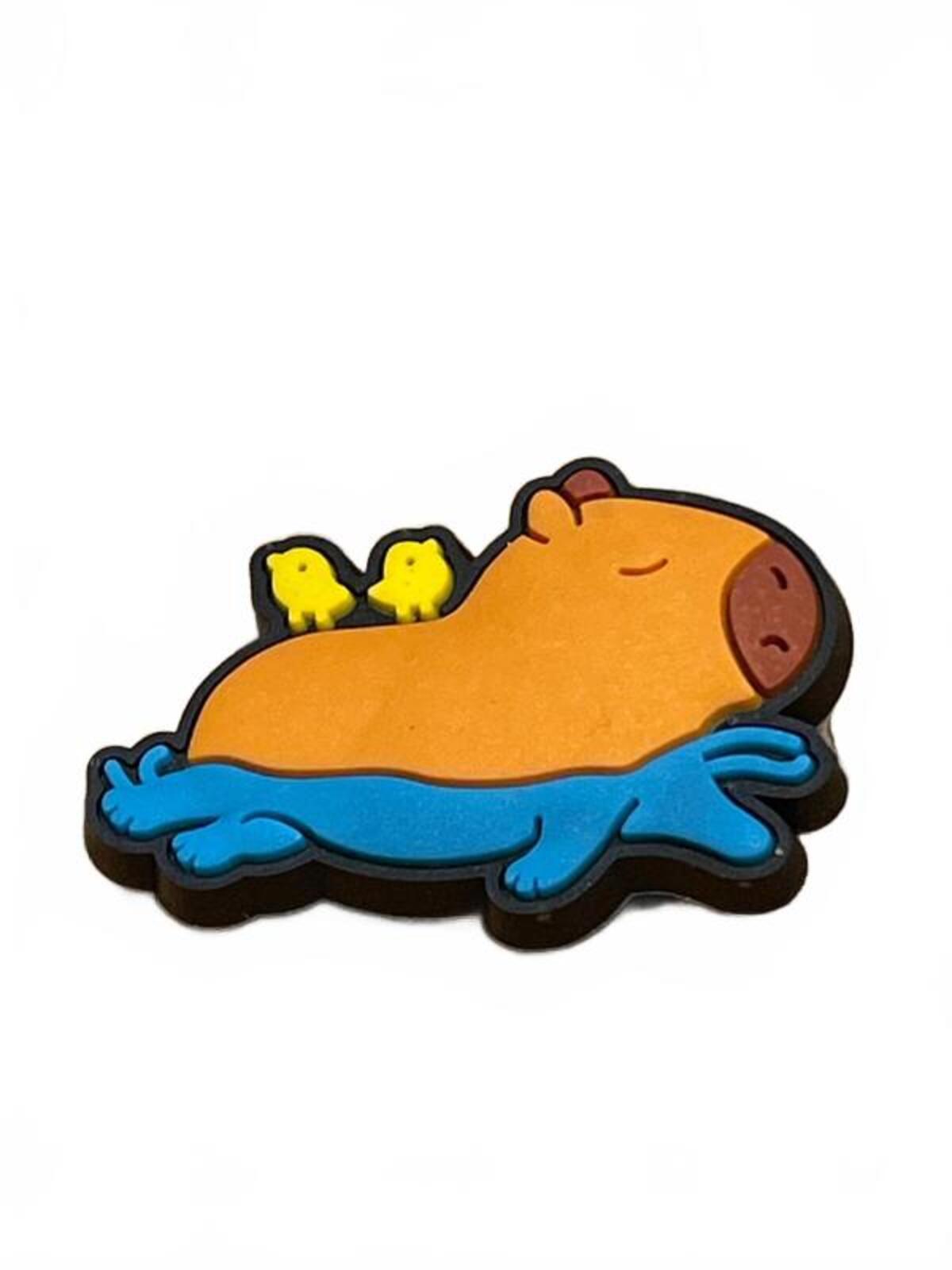 Cute capybara swimming with 2 ducklings on back shoe charm