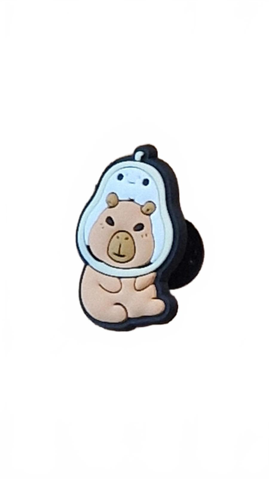 Cute capybara wearing white pear hat shoe charm