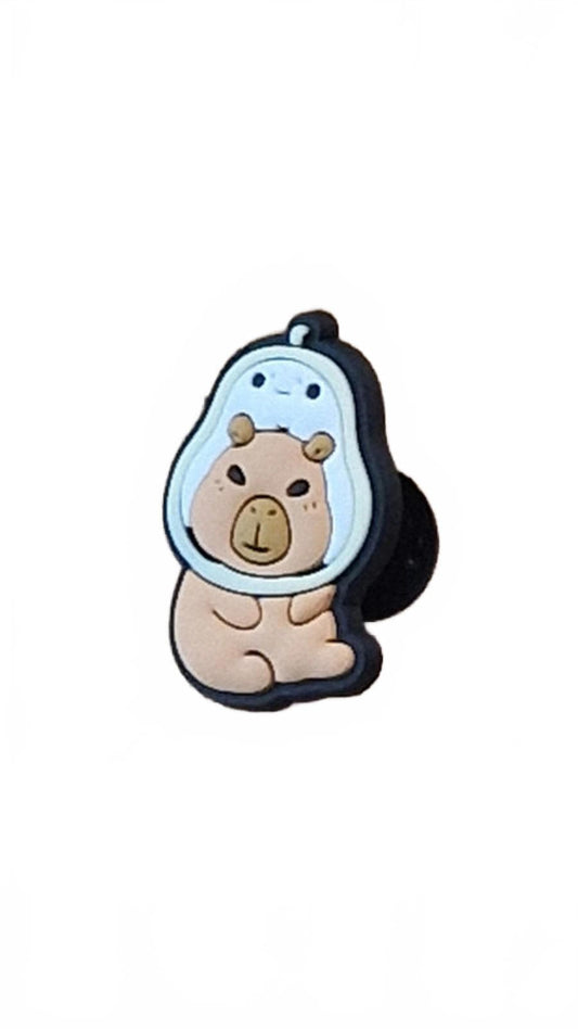 Cute capybara wearing white pear hat shoe charm