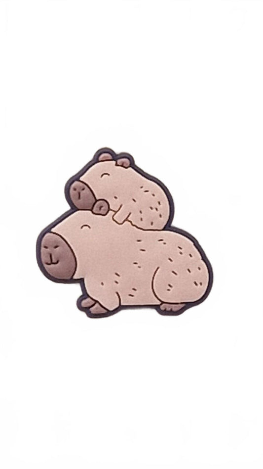 Cute mam capybara with baby capybara on back shoe charm