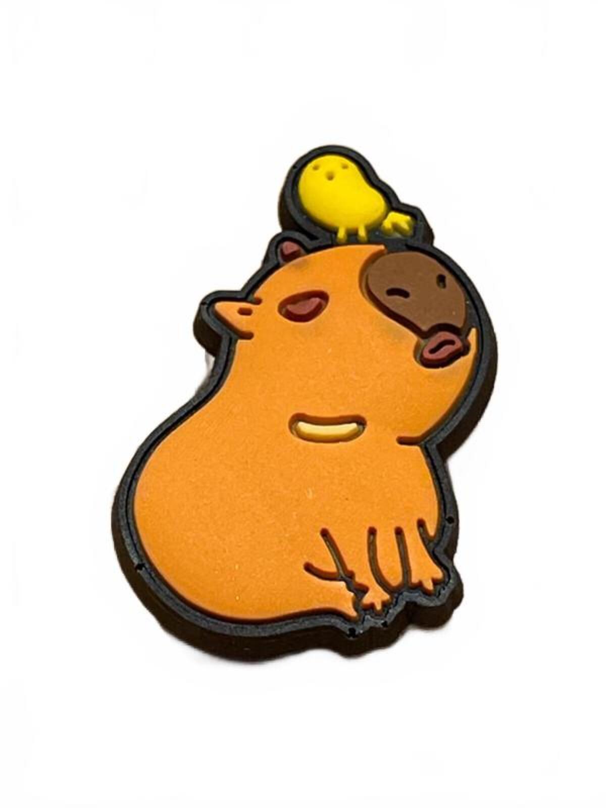 Cute capybara with little yellow chick on head shoe charm 