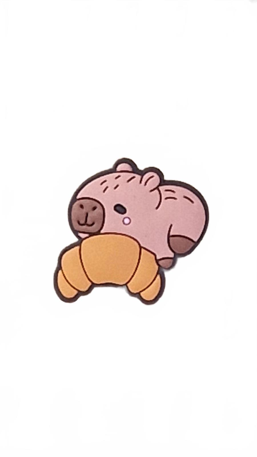 Cute capybara with croissant shoe charm