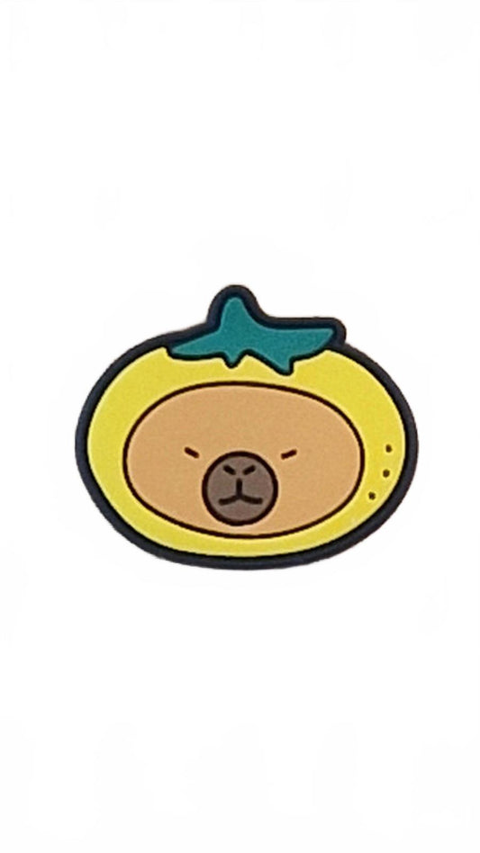 Cute capybara face wearing lemon hat shoe charm
