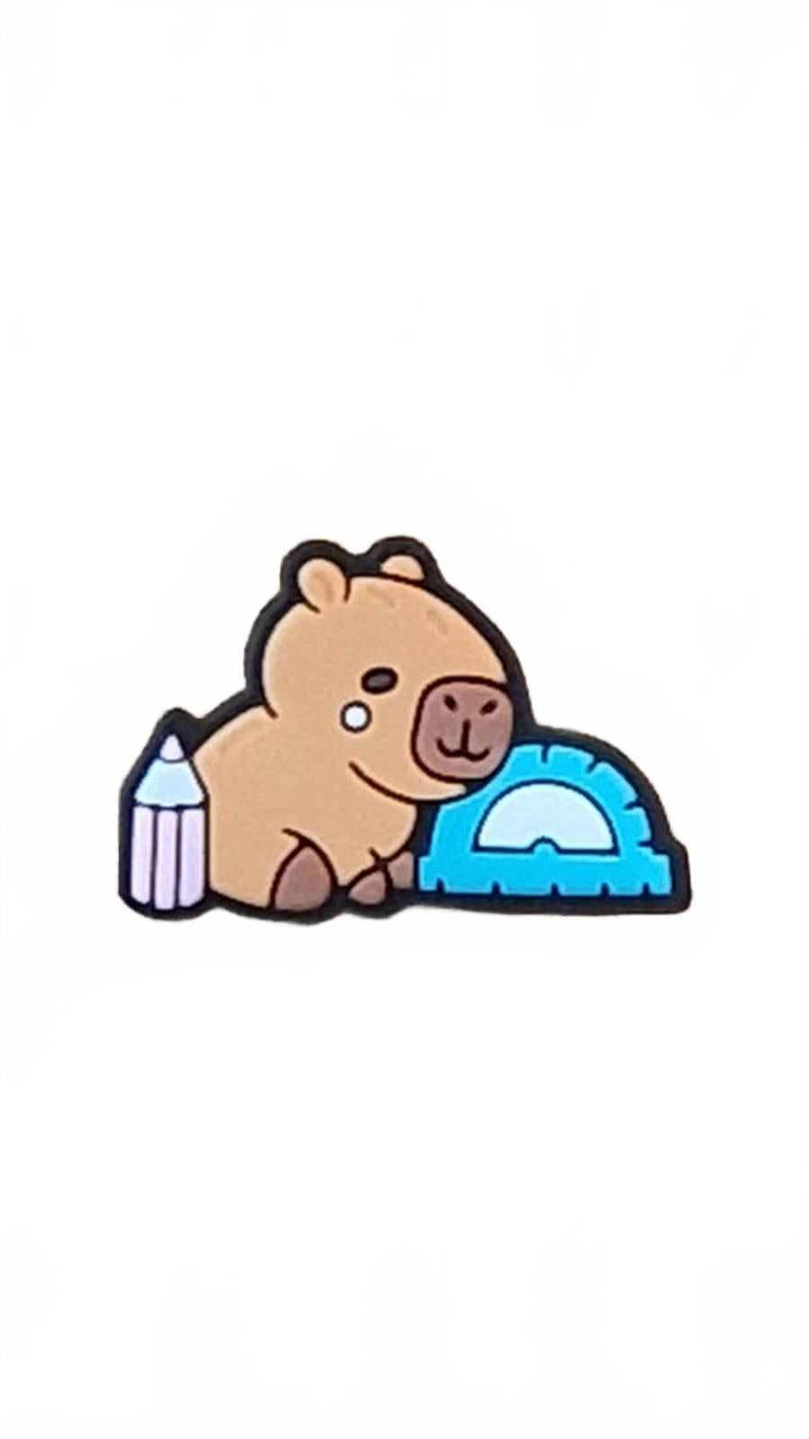 Cute capybara with educational mathematical equipment and pencil shoe charm