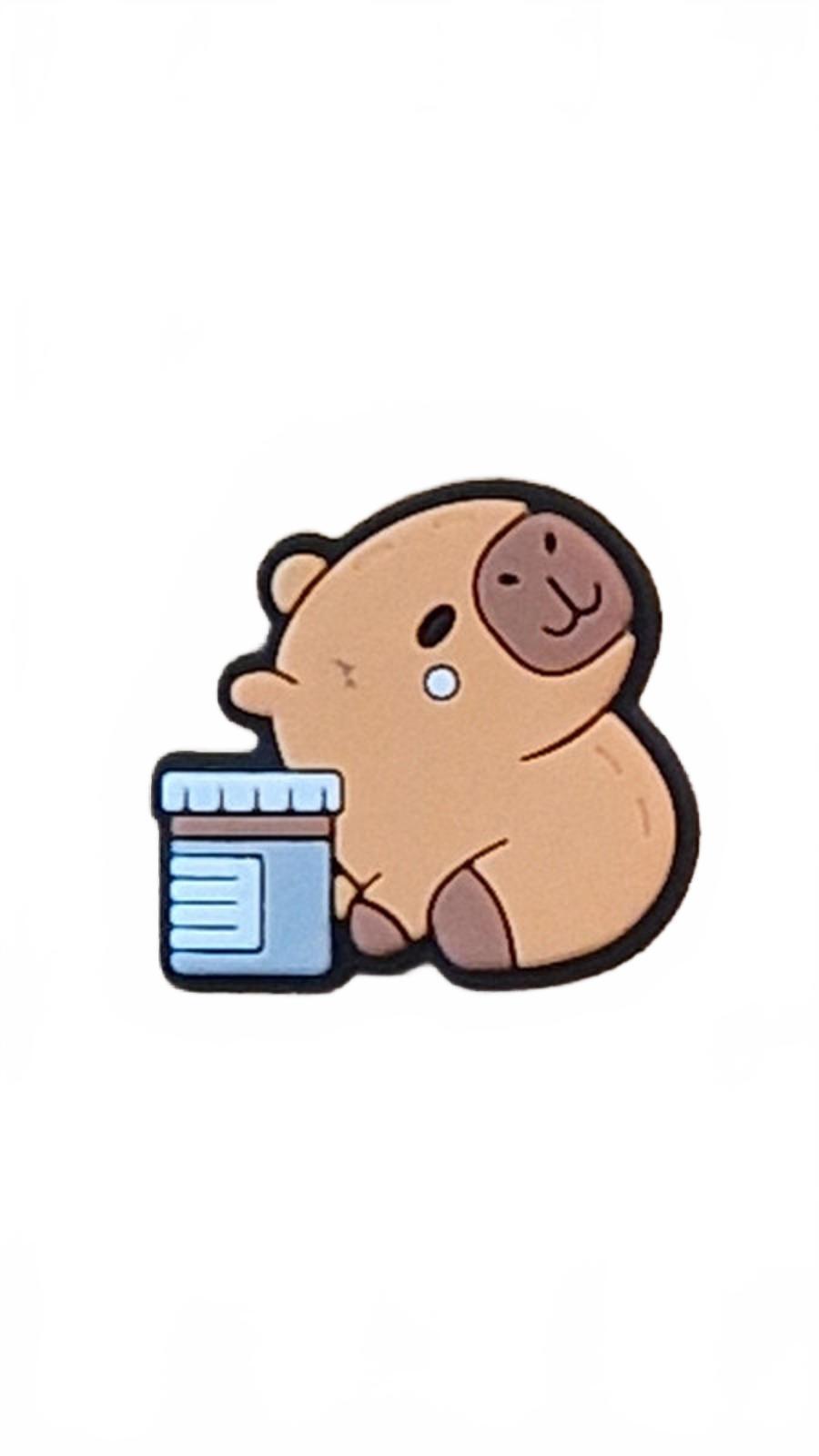 Cute capybara looking up with medicine bottle shoe charm