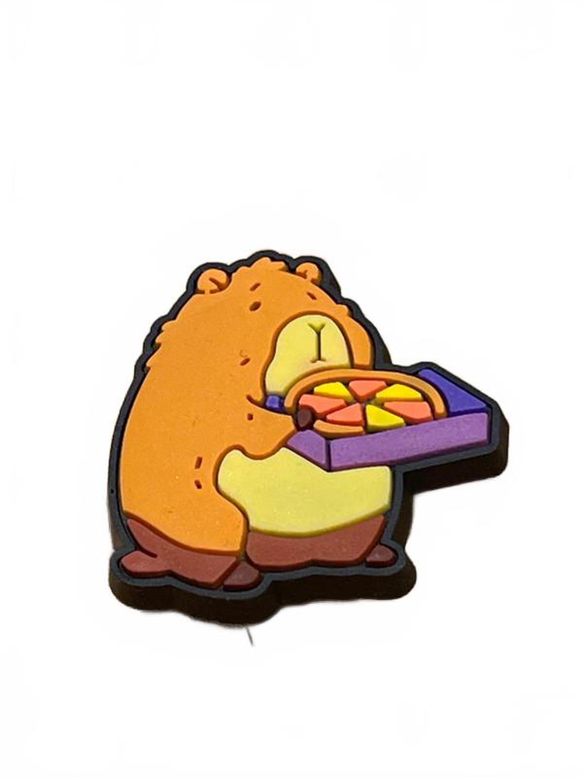 Cute over weight capybara holding pizza box shoe charm