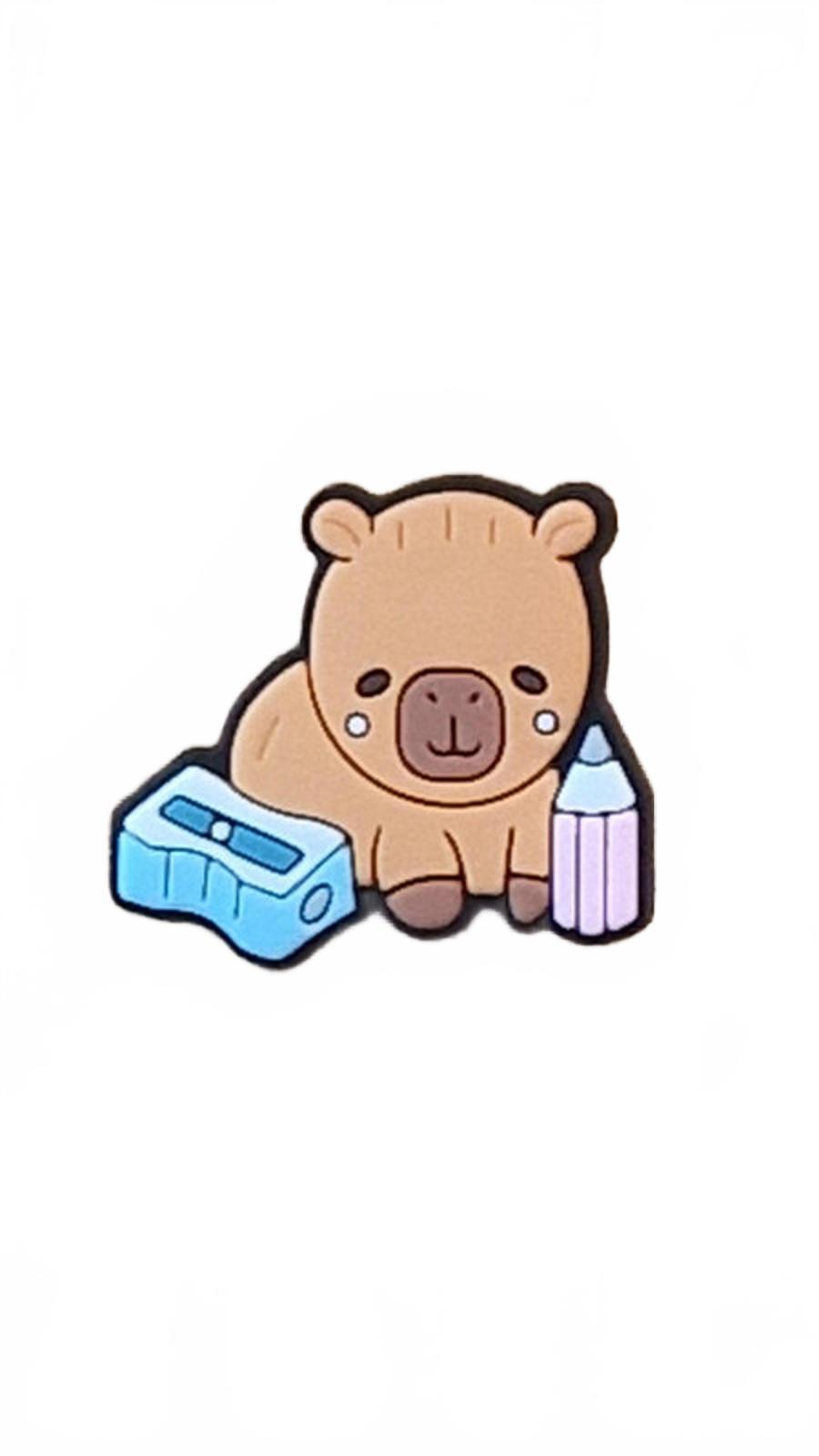 Cute capybara with stationary pencil and sharpener shoe charm