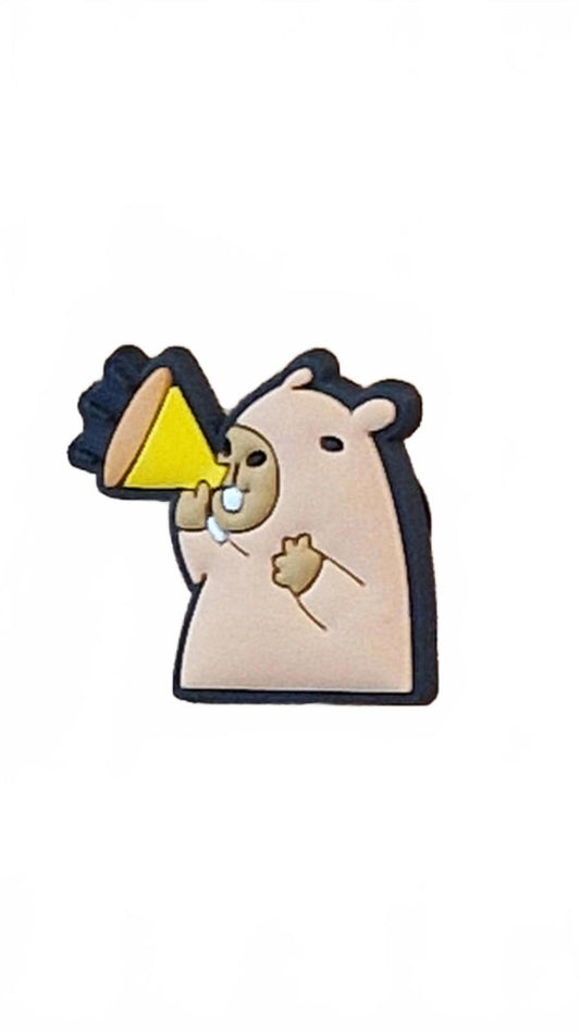 Cute capybara speaking through yellow speaker shoe charm