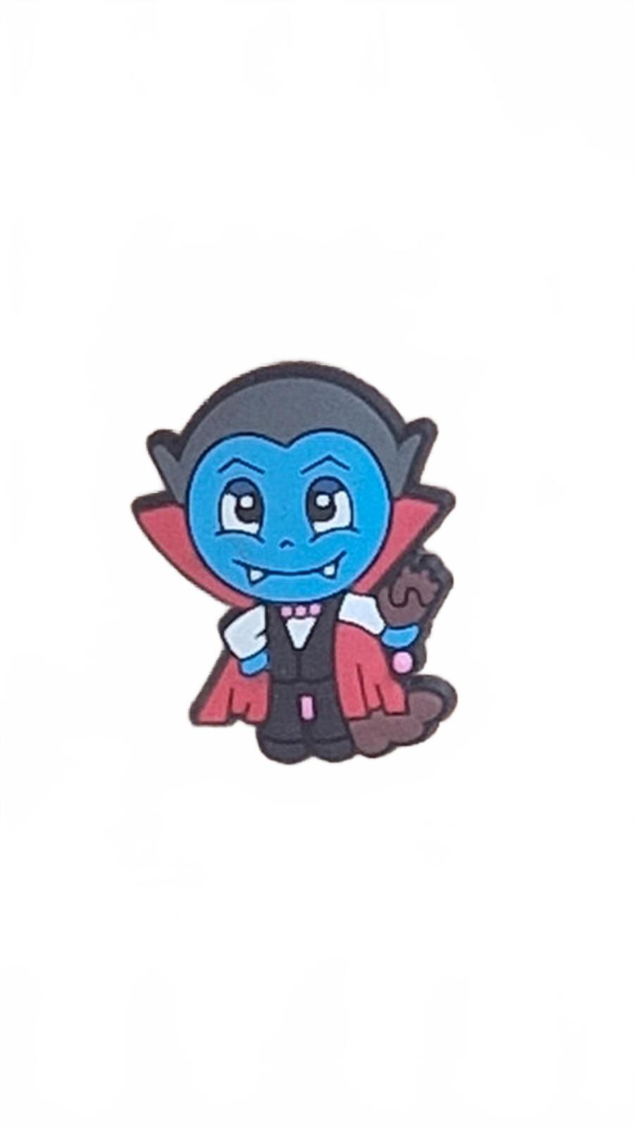 Cartoon style Dracula with blue face Halloween shoe charm