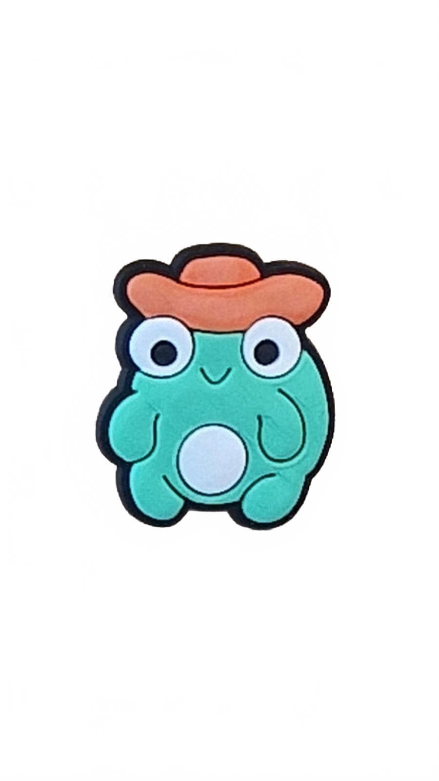 Grumpy frog smiling wearing cowboy hat shoe charm