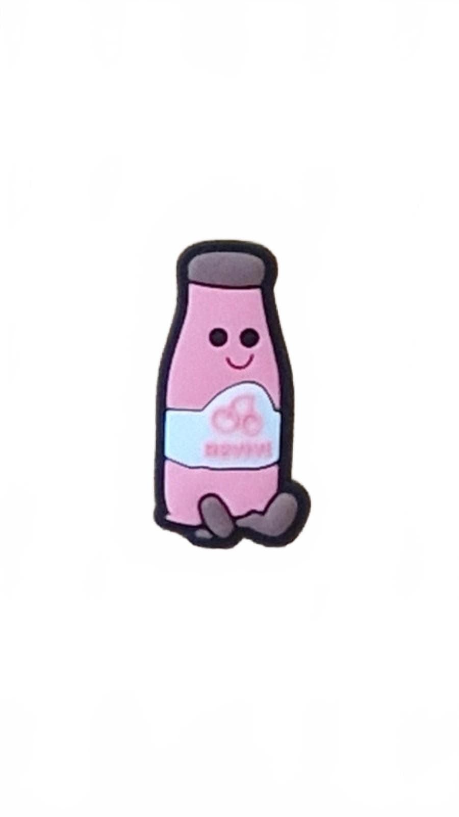 Cute smiling pink bottle sitting shoe charm