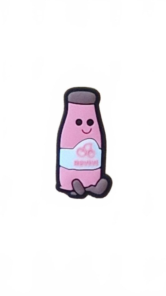Cute smiling pink bottle sitting shoe charm