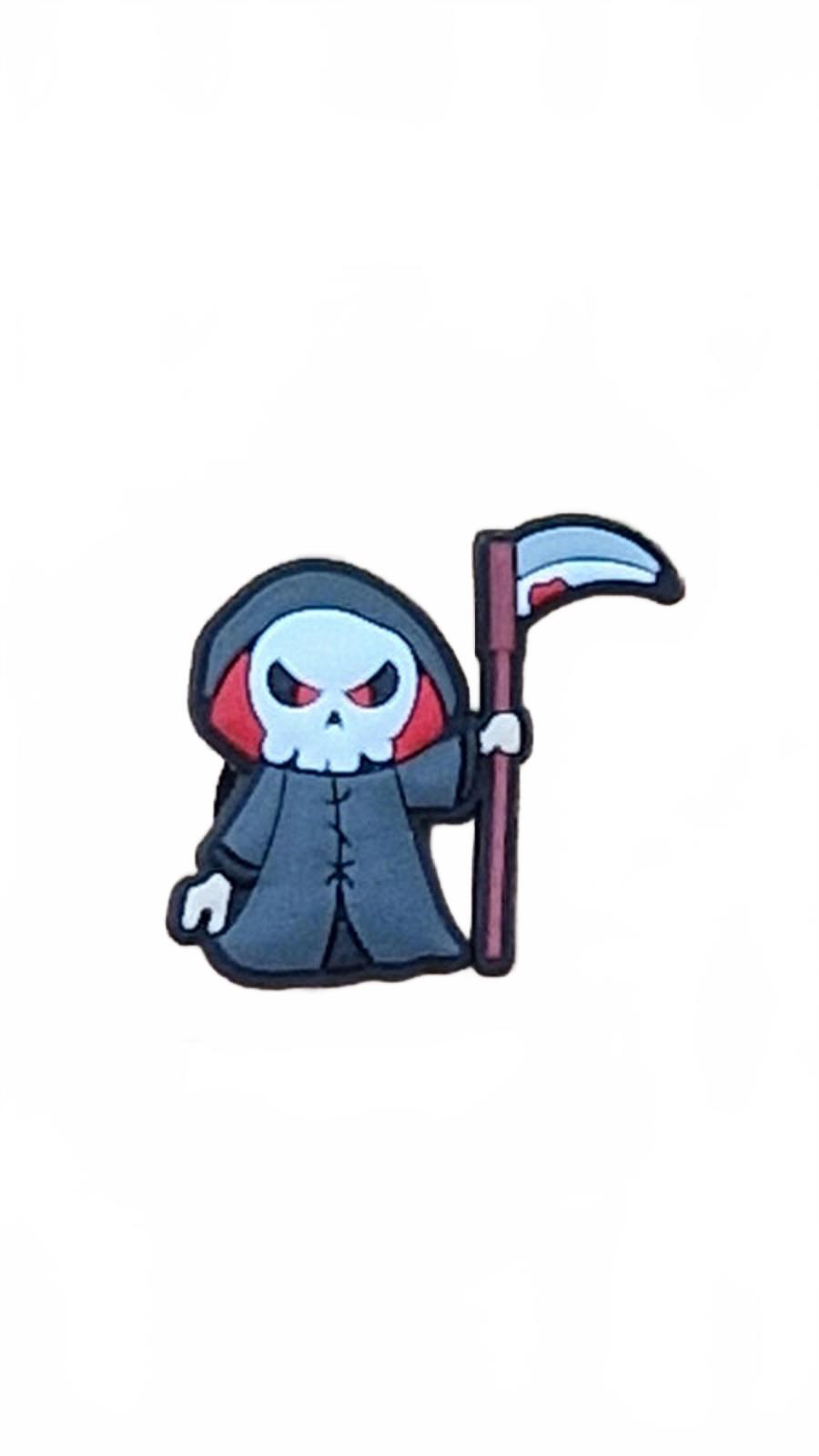 Cartoon reaper holding scythe Halloween shoe charm