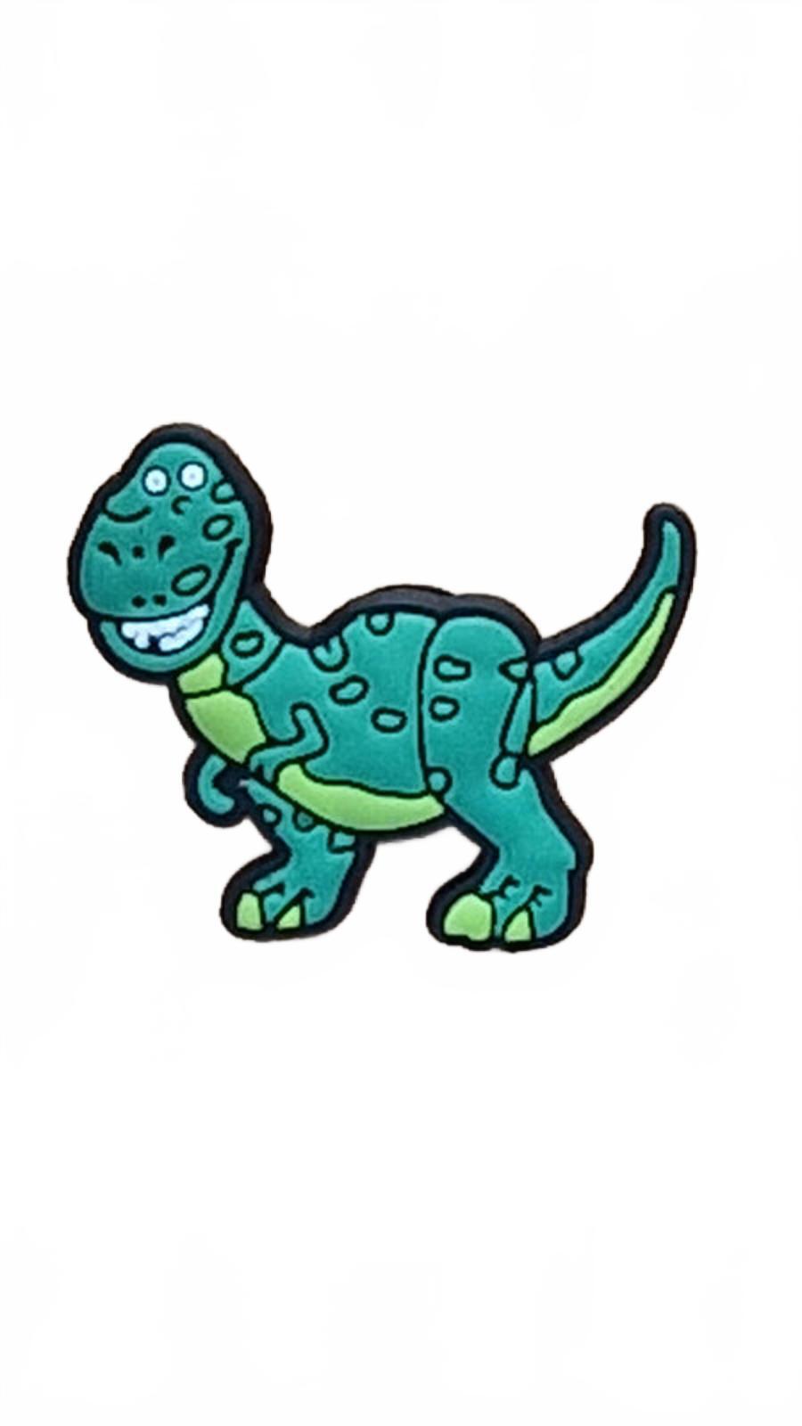 Cute cartoon style smiling green T-Rex dinosaur shoe charm 
