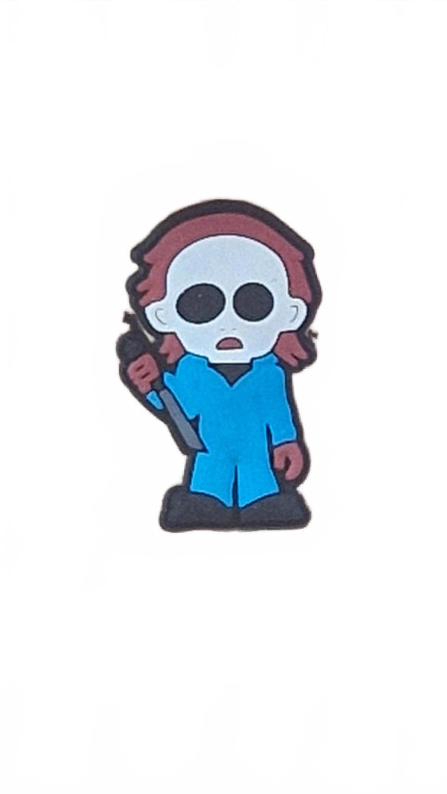 Cartoon character with mask and knife shoe charm