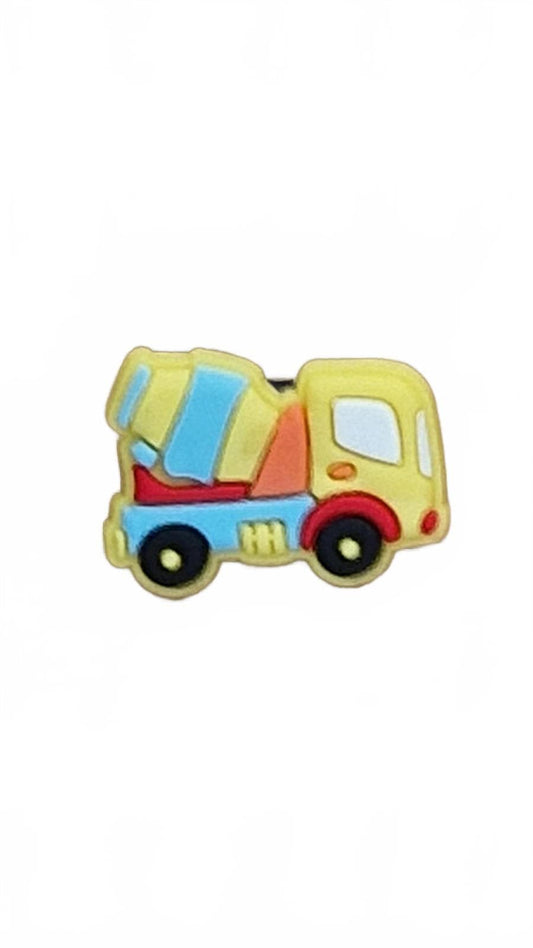 Cute yellow and blue baby cement mixer shoe charm