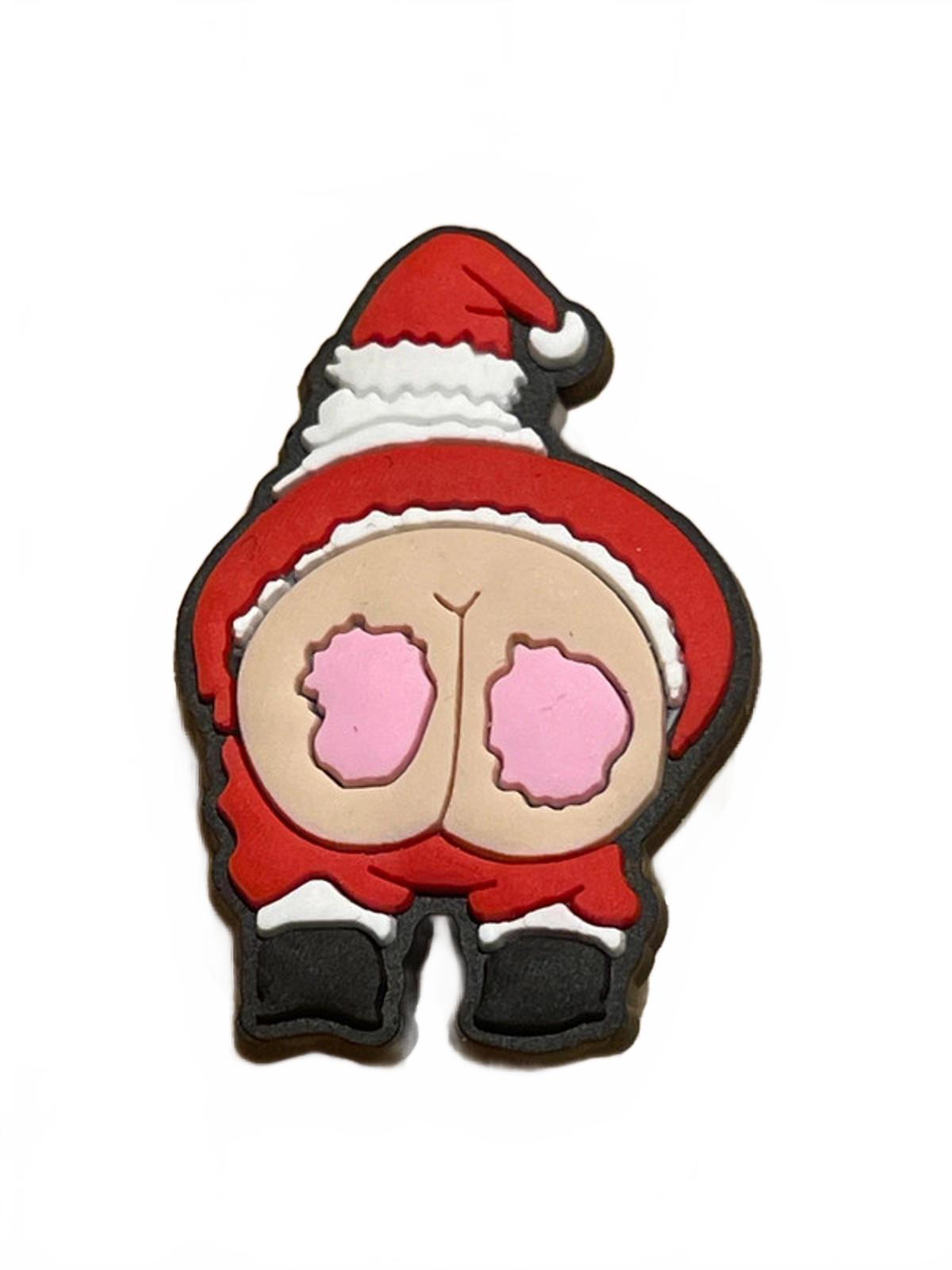 Naughty Santa showing 2 pink cheeks shoe charm