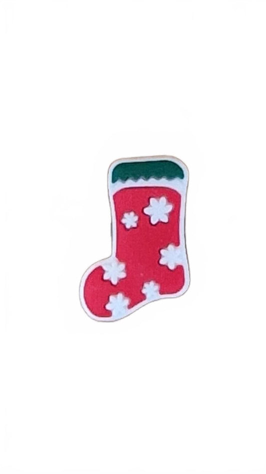 Christmas style red stocking with snow flakes shoe charm