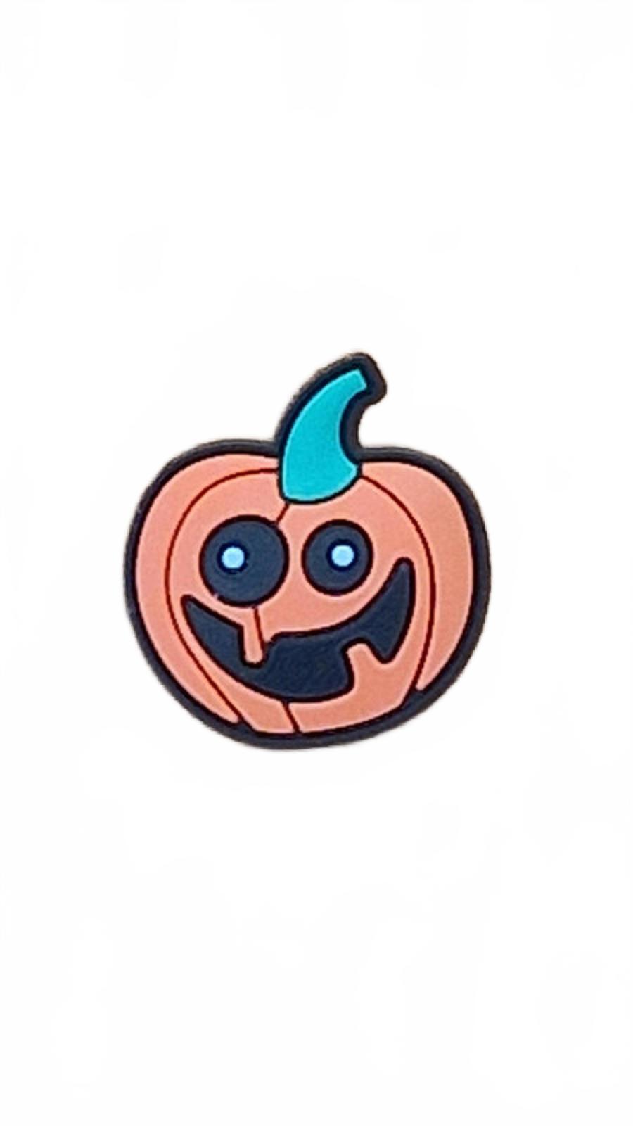 Crazy boss eyed pumpkin with green stem Halloween shoe charm