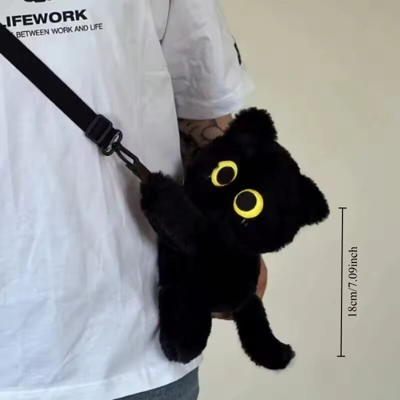 Cute Black Cat Backpack – Kawaii Plush Animal Bag