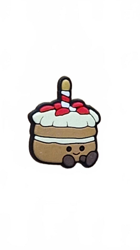 Cute cake smiling with candle sitting down shoe charm