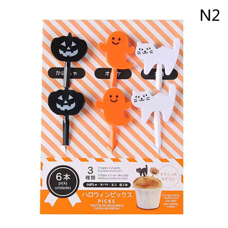 Kawaii Halloween Bento Food Picks – Cute Pumpkin, Ghost & Cat Lunch Picks