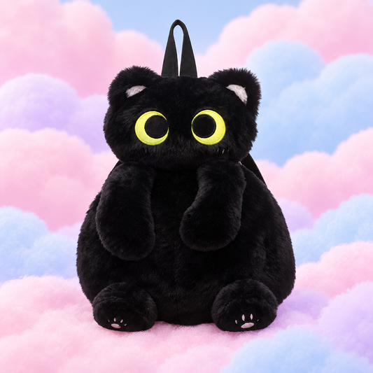 Kawaii Black Plush Cat Backpack 🐈‍⬛💕