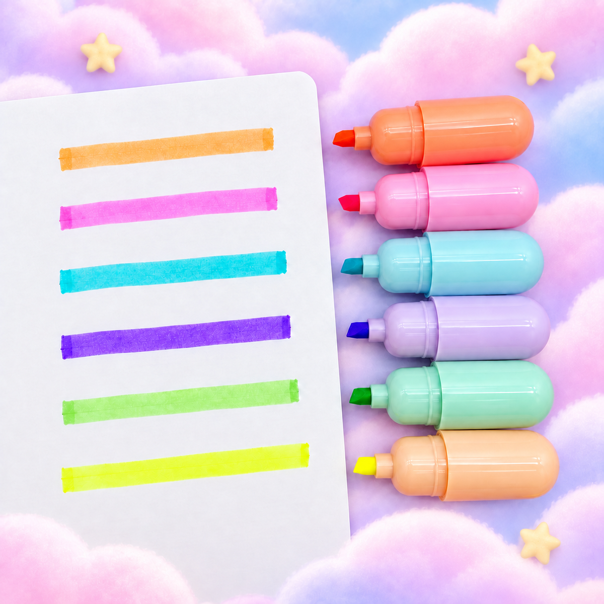 Kawaii Mini Highlighter Set – 6 Colours with Pouch 🌈💕
