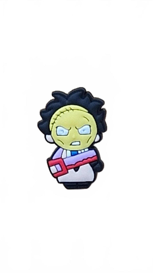 Cartoon Frankenstein monster holding say Halloween shoe charm