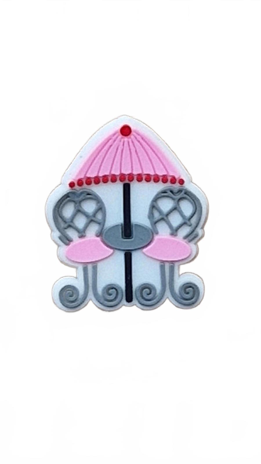 Cute pink and gray garden set with table and chairs plus a parasol shoe charm