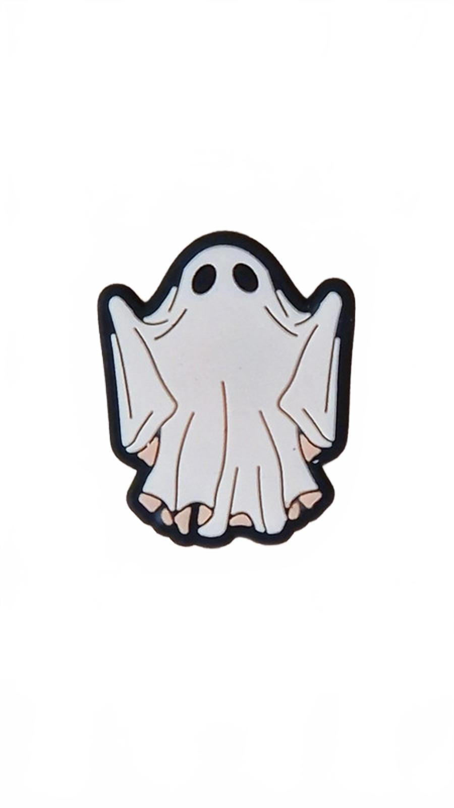 Cute ghost with 2 arms up in the air Halloween shoe charm