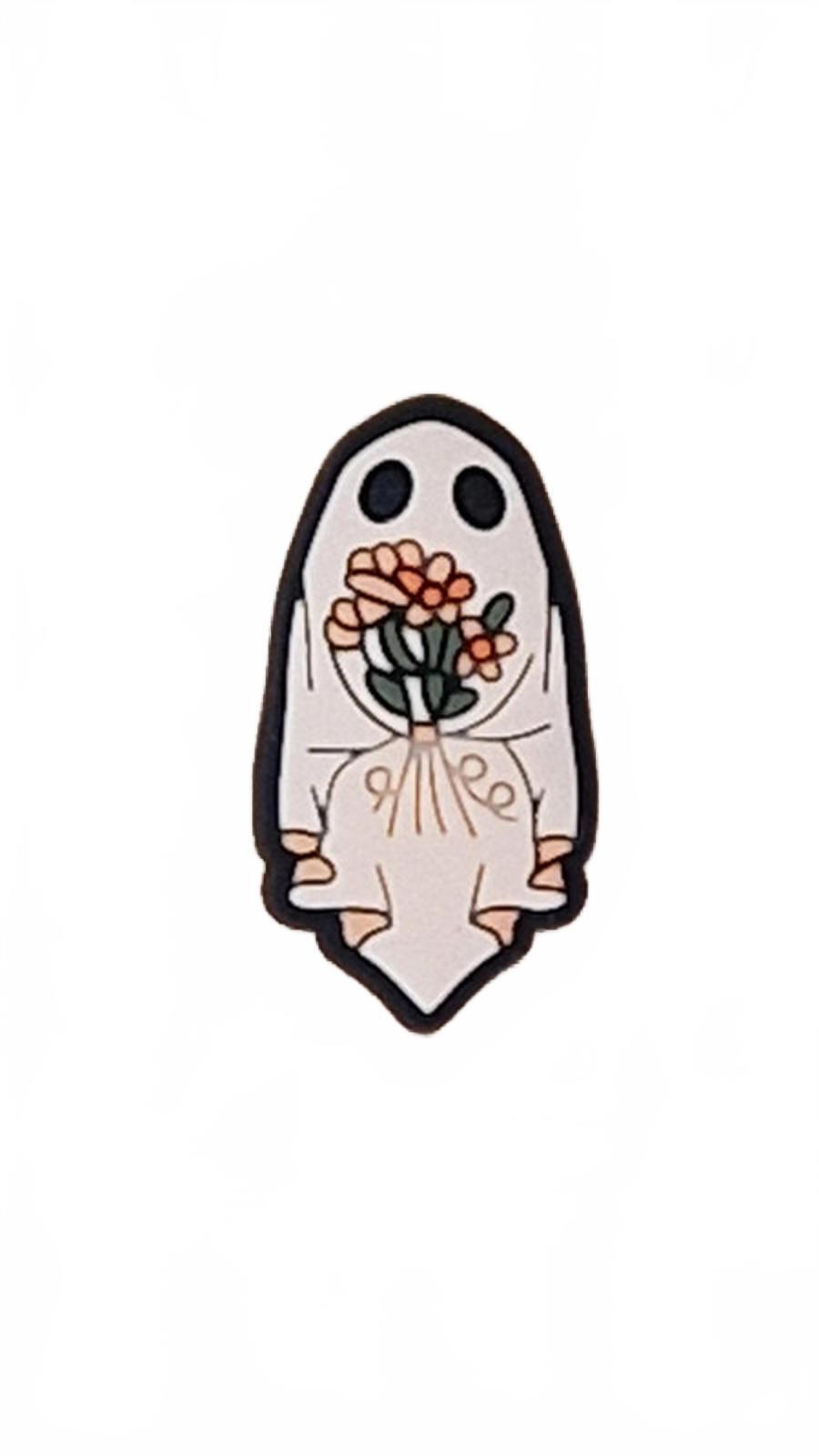 Cute ghost holding bunch of flowers Halloween shore charm
