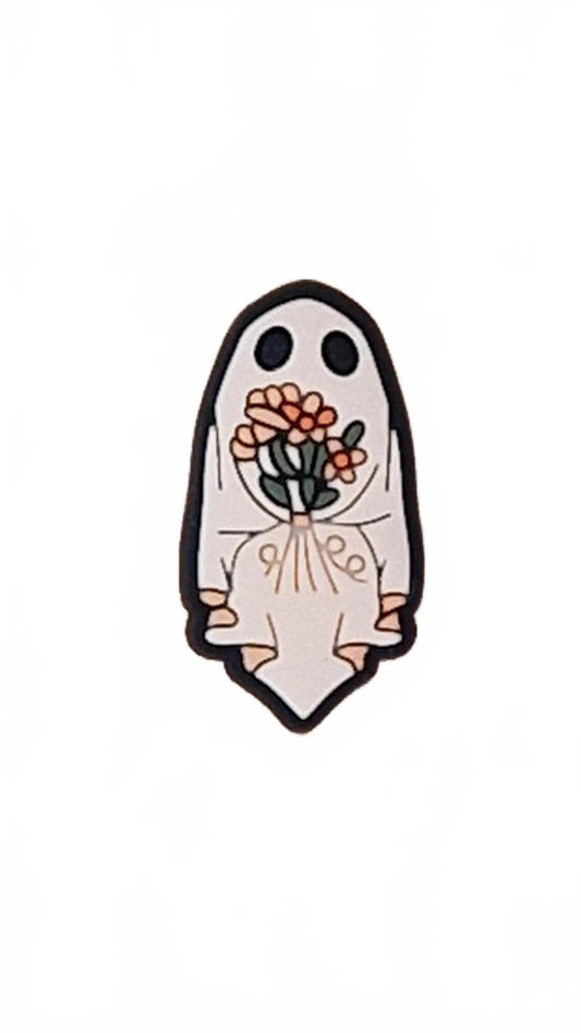 Cute ghost holding bunch of flowers Halloween shore charm