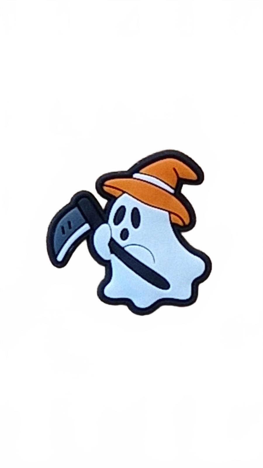Cute hhost with a scythe and orange witch hat Halloween shoe charm