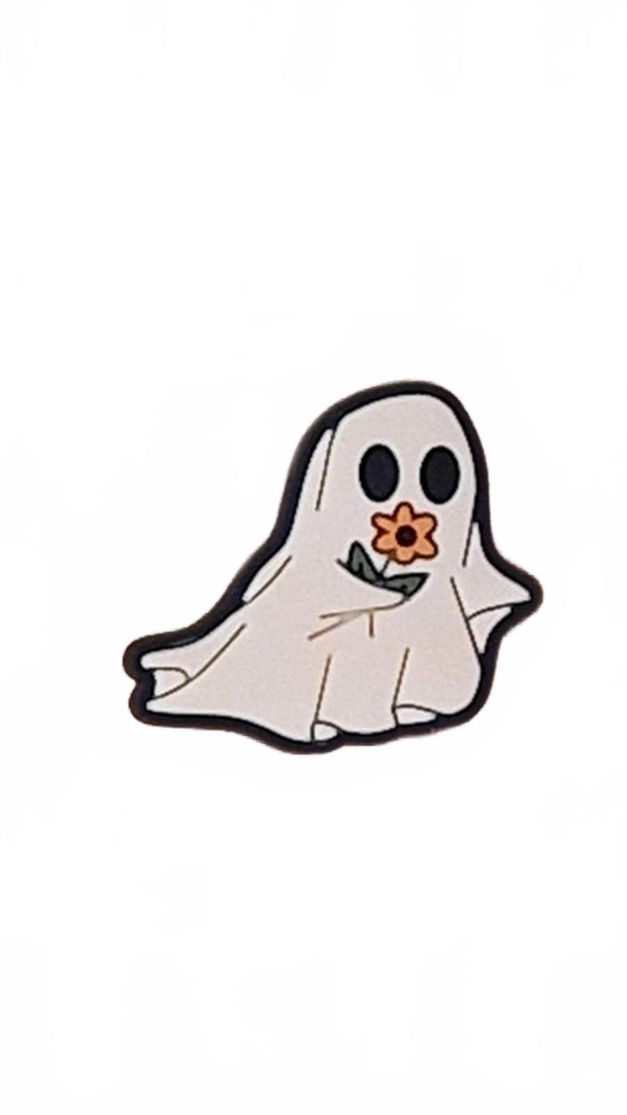 Cute ghost flying with orange flower Halloween shoe charm