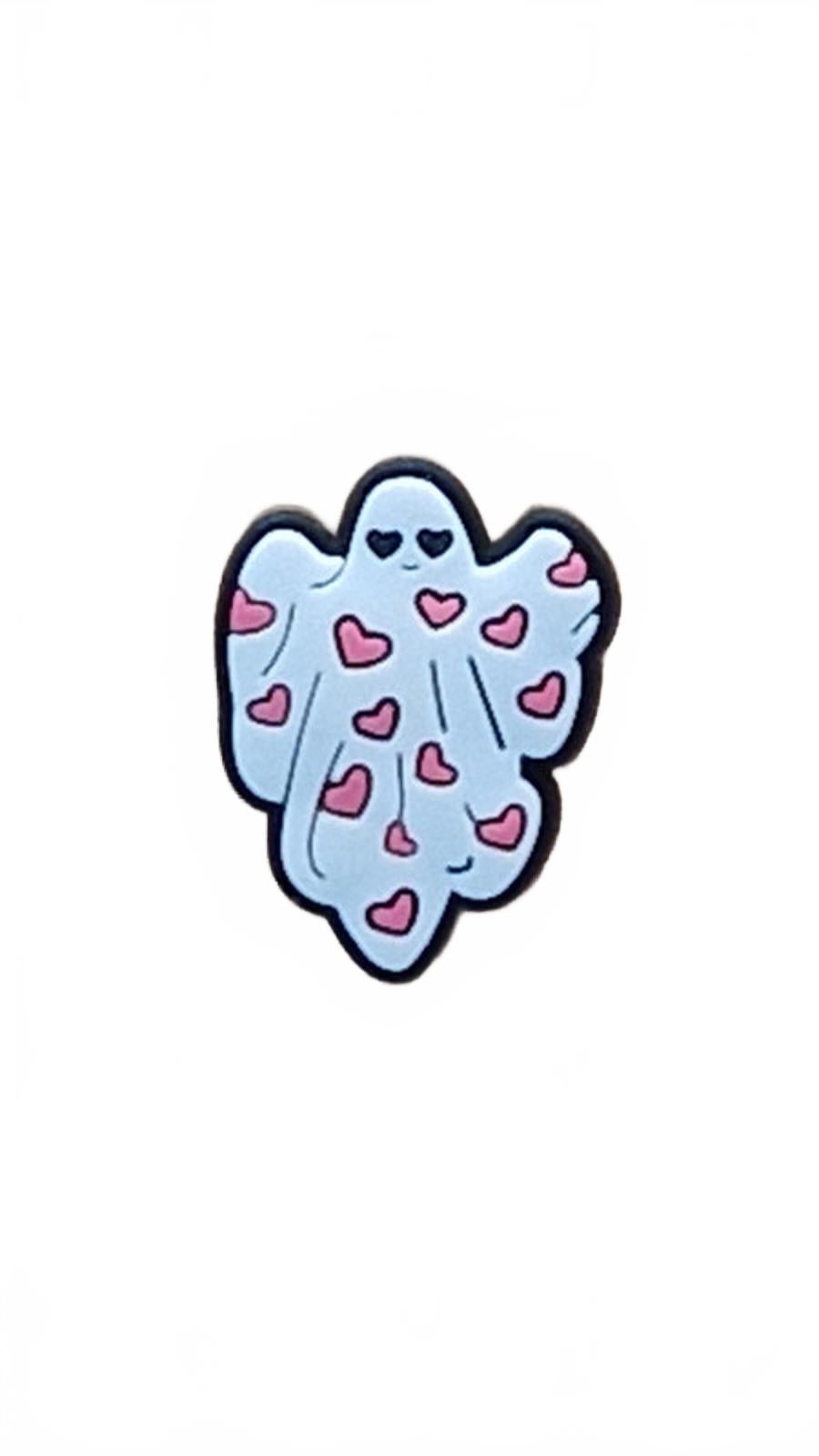 Cute ghost covered in pink hearts Halloween shoe charm