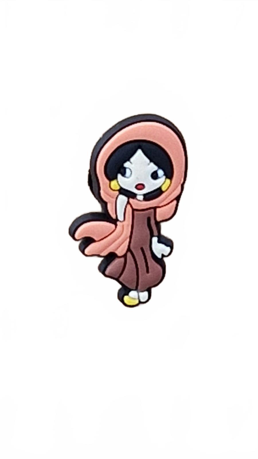 Pretty Asian girl wearing head scarf and gold earings shoe charm