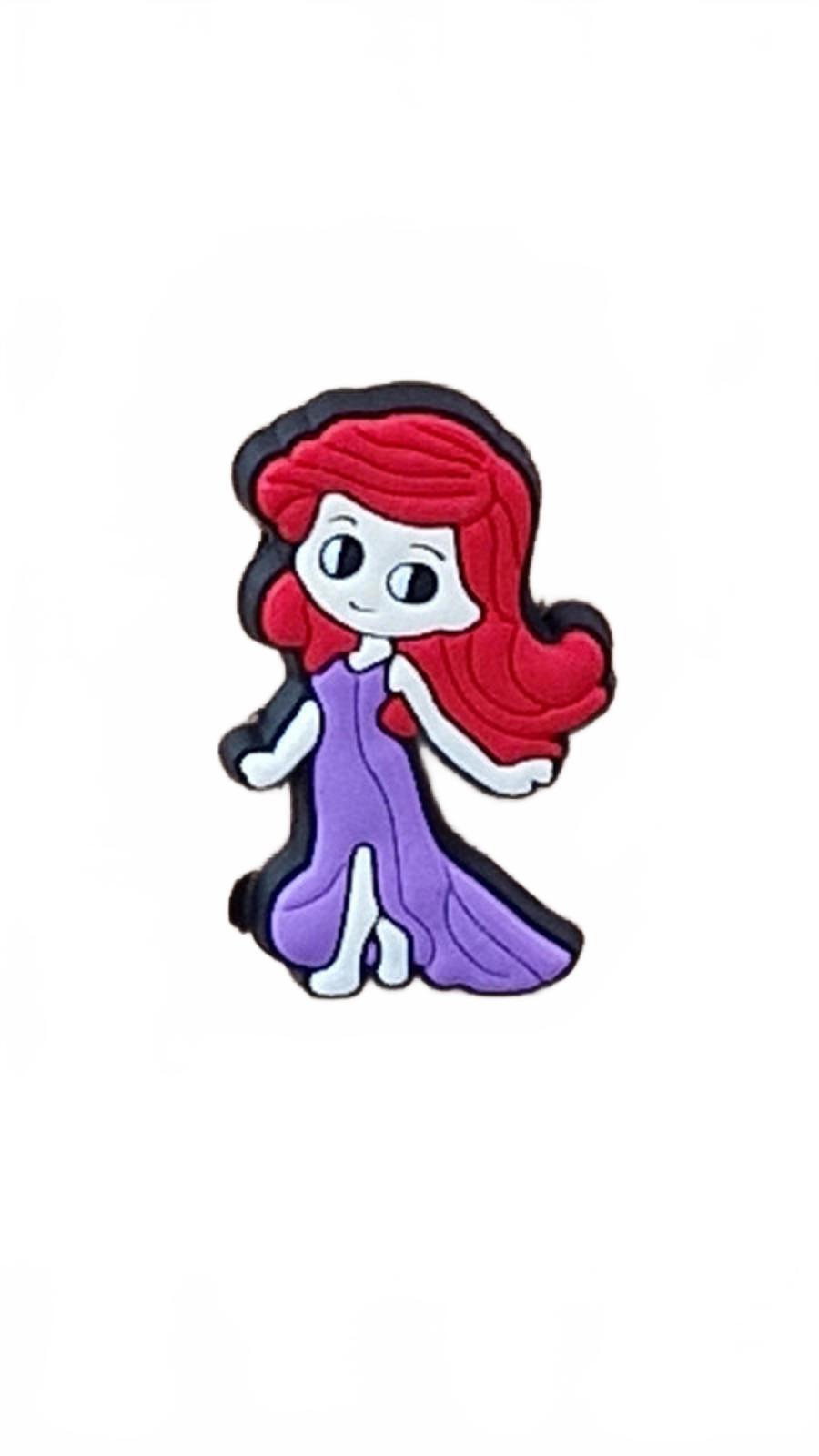 Red head with large eyes in purple dress shoe charm