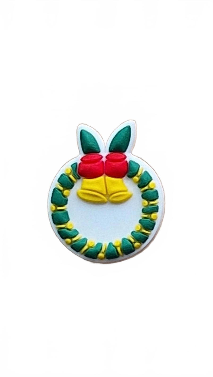 Green and yellow Christmas wreath with bell Christmas shoe charm