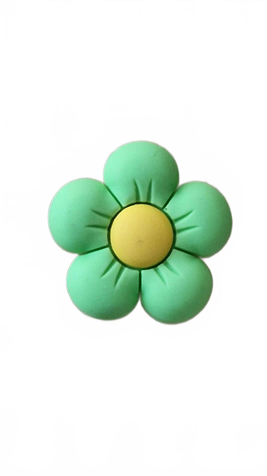 3D green flowers with 5 green petals and yellow centre shoe charm