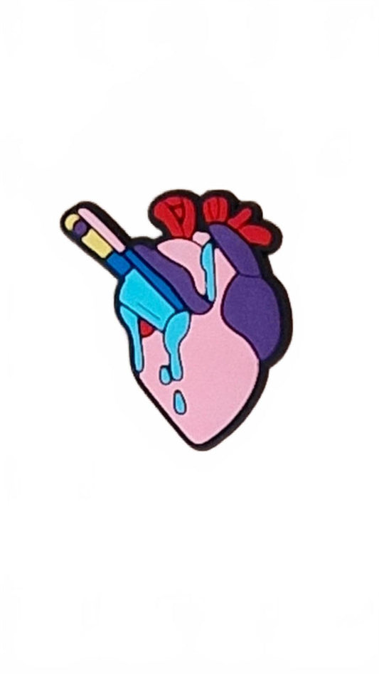 Knife in heart with blue blood Halloween shoe charm