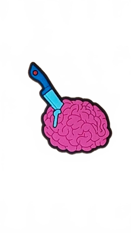 Blue knife in pink brain Halloween shoe charm