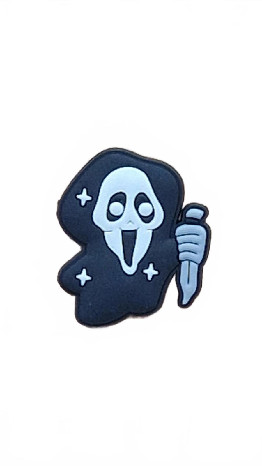 Cute masked ghost with cloak and stars holding knife Halloween shoe charm